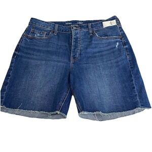Old Navy Denim Shorts Womens 14 High Rise OG Straight Cutoff Stretch Medium Wash
